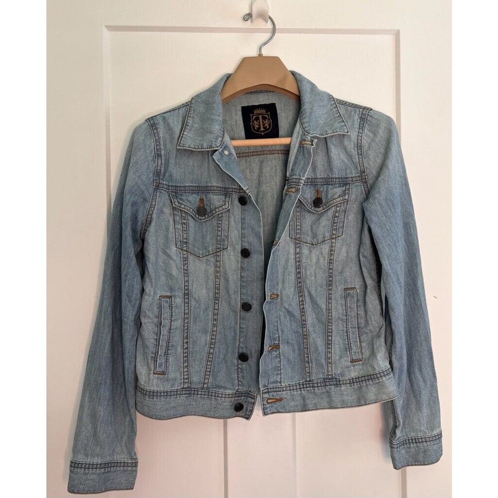 Talbots Womens Jean Jacket Blue Waist Length Buttons Pockets Collar Size 10